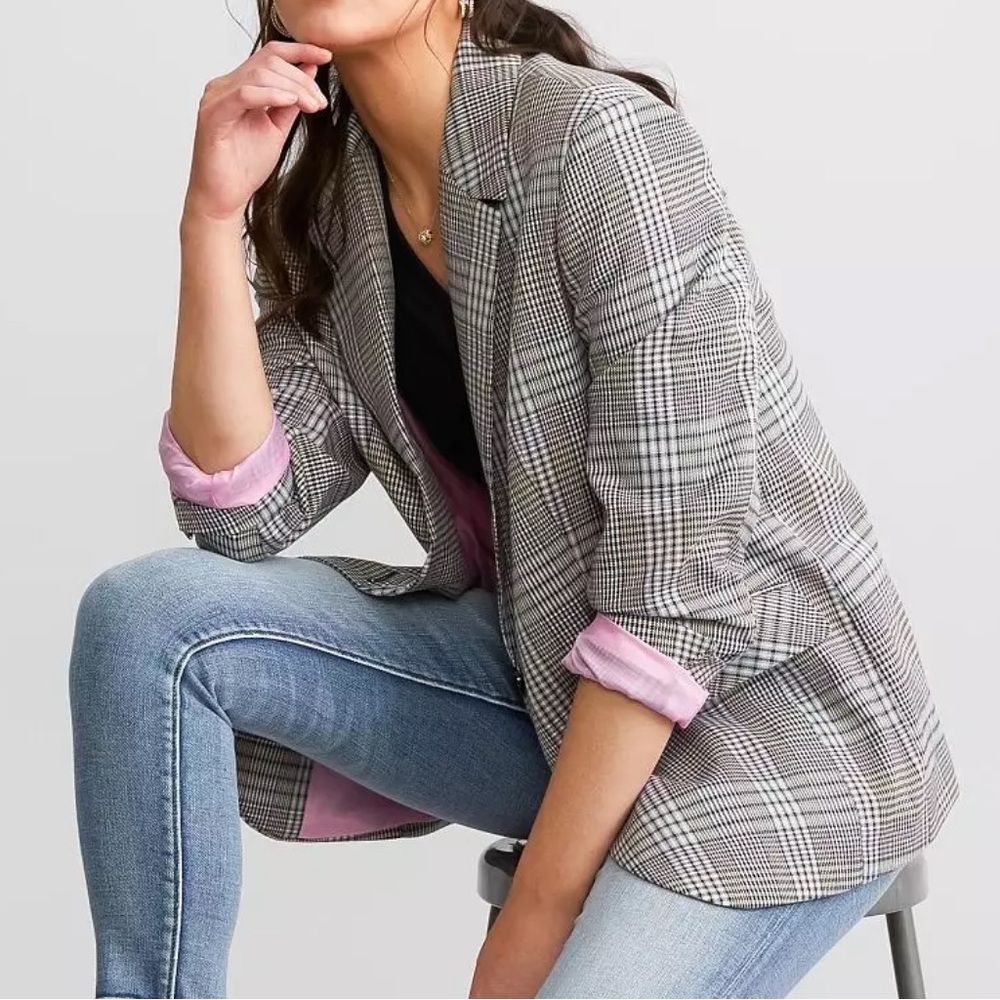 Willow & Root Plaid Blazer NWT Size Large Gray Check Structured Jacket